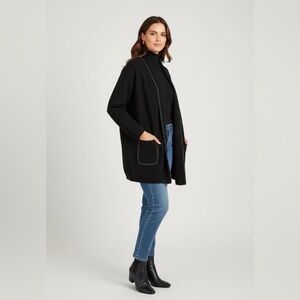 Magaschoni Sweater Cardigan Black Pockets Warm Heavy Thick Knit Chunky Medium